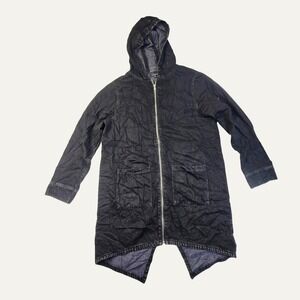 Jay Walker Mens Longline Fishtail Zip Up Denim Jacket XL Black Hooded Utility P4